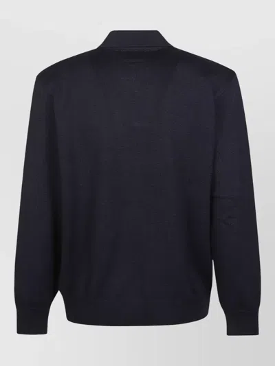 Paul & Shark Knitted Polo Sweater V Neck Ribbed Cuffs Hem In Blue