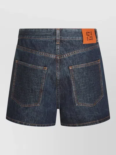 Fendi Women Blue Shorts With Logo Patch On The Rear In Denim Woman In Multi