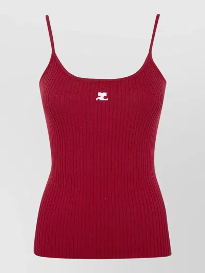 Courrèges Reedition Knit Tank Top Ribbed Straps In Red