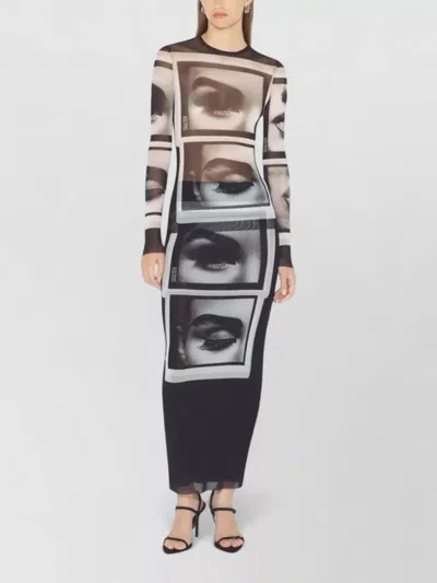 Jean Paul Gaultier Mesh Longsleeve Top Eyes And Lips In Black