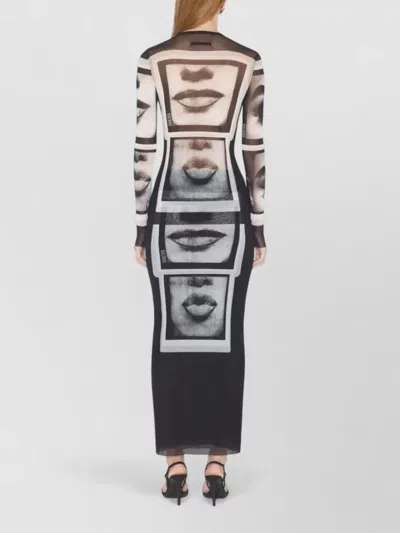 Jean Paul Gaultier Mesh Longsleeve Top Eyes And Lips In Black