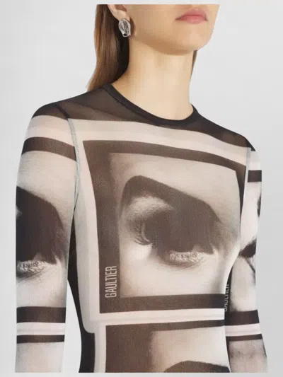 Jean Paul Gaultier Mesh Longsleeve Top Eyes And Lips In Black