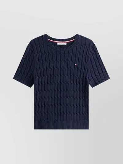 Tommy Hilfiger Short Sleeve Cable Knit Crew Top In Blue
