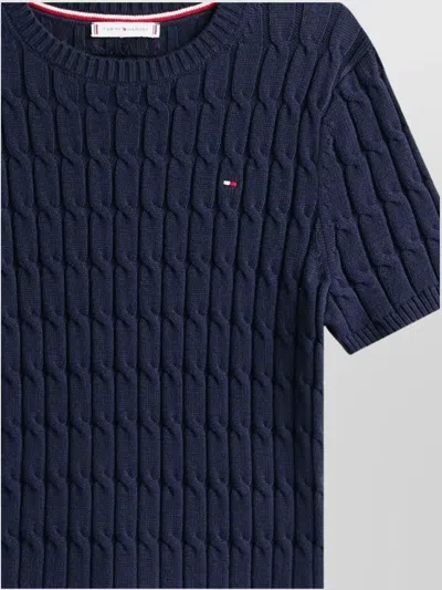 Tommy Hilfiger Short Sleeve Cable Knit Crew Top In Blue