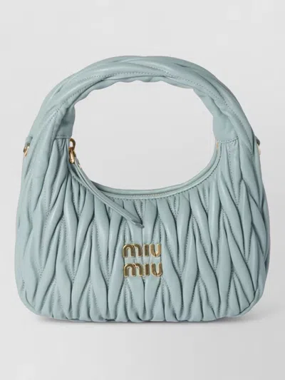 Miu Miu Crossbody Bag Detachable Strap Gold Tone Hardware In Blue