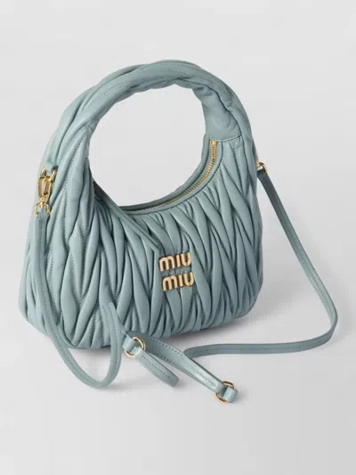 Miu Miu Crossbody Bag Detachable Strap Gold Tone Hardware In Blue
