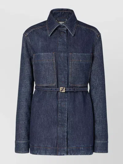 Fendi Go-to Denim Shirt Jacket With Quilted Ff Motif Clothing In Blue