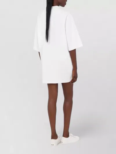 Moschino Crew Neck Graphic Print Silk Blend Dress In White