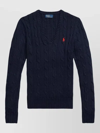 Polo Ralph Lauren Cable-knit Slim Fit Cotton Crewneck Jumper In Blue