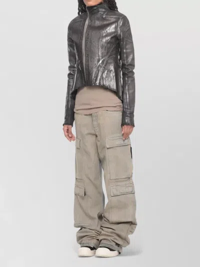 Rick Owens Drkshdw High Neck Metallic Finish Cotton Jacket In Black