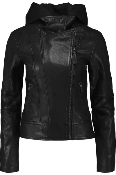 Mackage Leather Hooded Biker Jacket