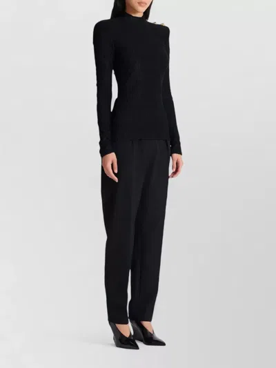 Balmain Ls Bouclette Monogram-pattern Button Top In Black