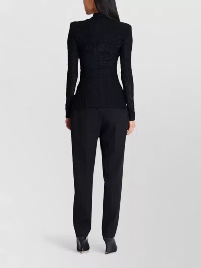 Balmain Ls Bouclette Monogram-pattern Button Top In Black