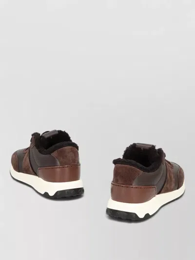 Tod's Low Top Suede Sneakers With Leather Detail In Brown