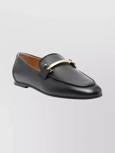 Tod's Leather Loafers With Subtle Gold Accent In Black