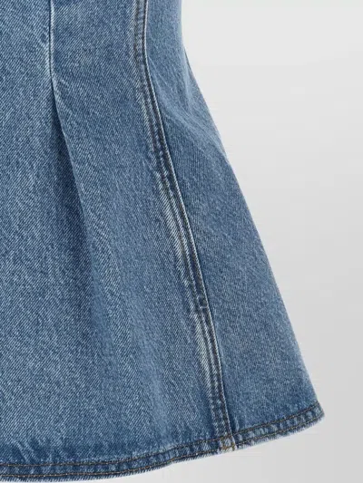 Rotate Birger Christensen Denim Flare Sleeveless Top Fitted Pockets In Blue