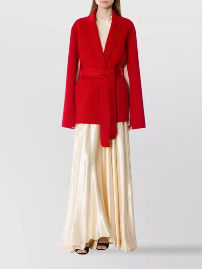 Alberta Ferretti Long Coat With Belted Waist And Shawl Collar In Red