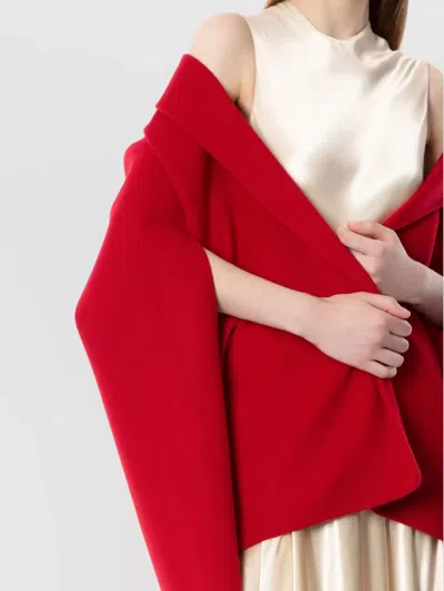 Alberta Ferretti Long Coat With Belted Waist And Shawl Collar In Red