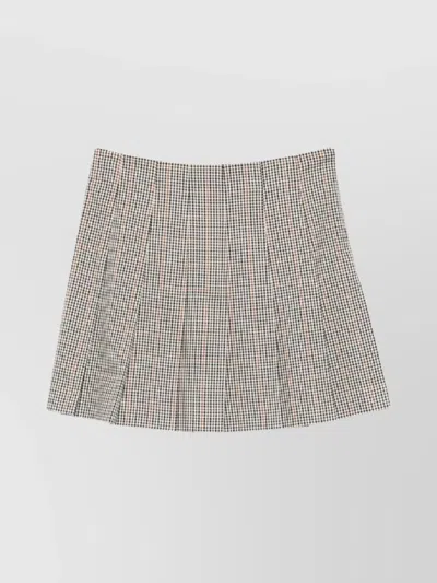 Msgm White Pleated Mini Skirt With Checkered Pattern In Brown