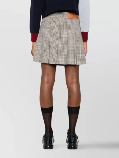 Msgm White Pleated Mini Skirt With Checkered Pattern In Brown