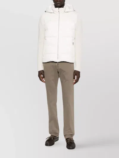 Moorer Quilted Hooded Jacket Side Pockets In White