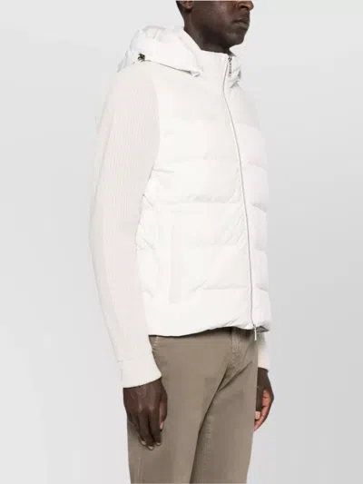 Moorer Quilted Hooded Jacket Side Pockets In White
