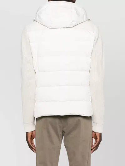 Moorer Quilted Hooded Jacket Side Pockets In White