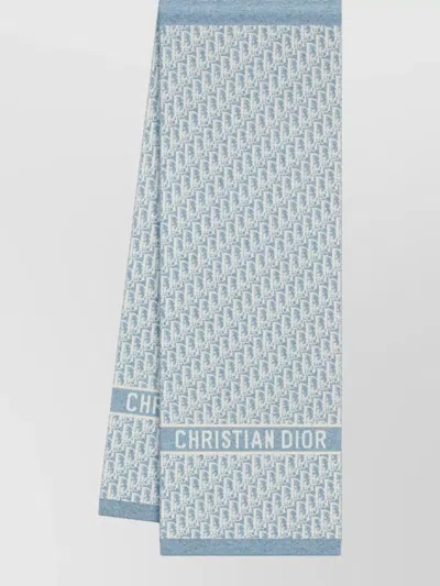Dior Lightweight Rectangular Scarf Fringe Detail In Blue