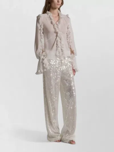 Alberta Ferretti Wide Leg Trousers Sequin Detail Pockets In Silver