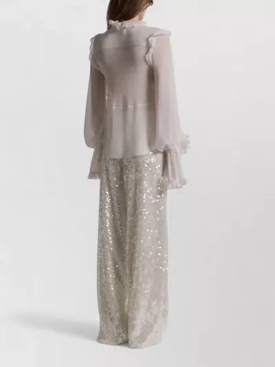 Alberta Ferretti Wide Leg Trousers Sequin Detail Pockets In Silver