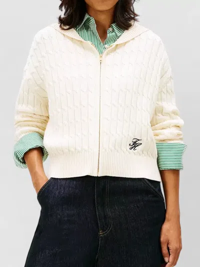 Tommy Hilfiger Cable Knit Hooded Zip Cardigan Long Sleeves In Pink