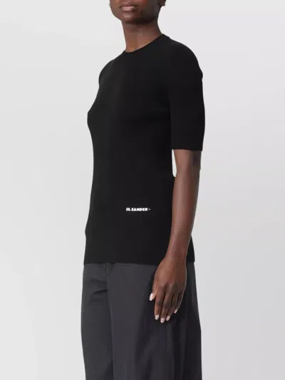 Jil Sander Short Sleeve Fitted Knit Sweater In Black