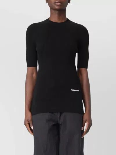 Jil Sander Short Sleeve Fitted Knit Sweater In Black