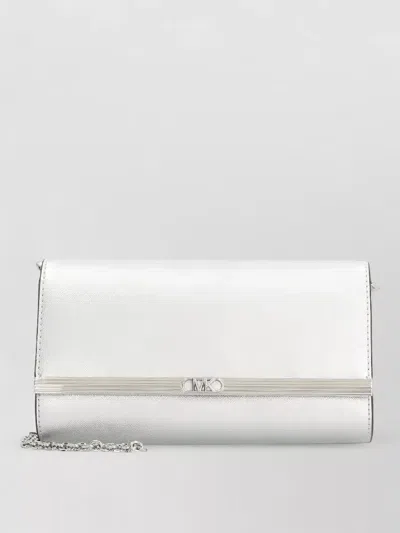 Michael Kors Clutch Bag Metallic Finish Chain Strap In White