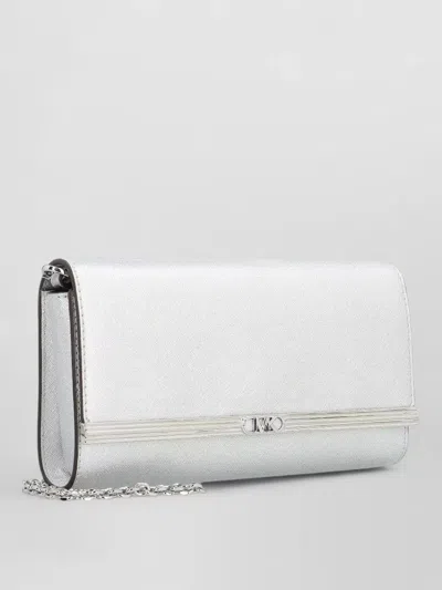 Michael Kors Clutch Bag Metallic Finish Chain Strap In White
