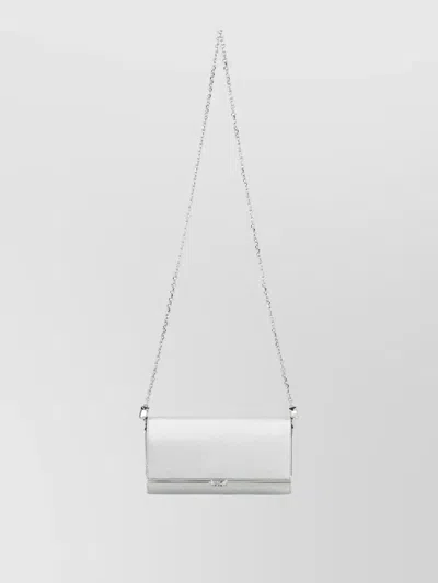 Michael Kors Clutch Bag Metallic Finish Chain Strap In White