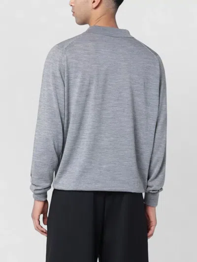 John Smedley Wool Polo Shirt Long Sleeves Ribbed Cuffs In Gray