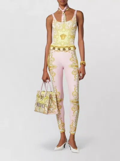 Versace Multicolor One-piece Swimsuit With All-over Medusa Print In Tech Fabric For Women In Yellow