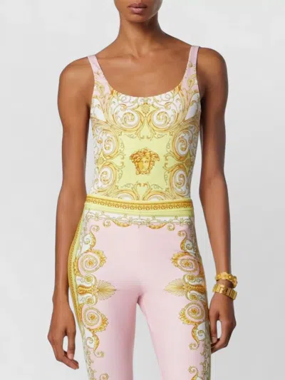 Versace Multicolor One-piece Swimsuit With All-over Medusa Print In Tech Fabric For Women In Yellow