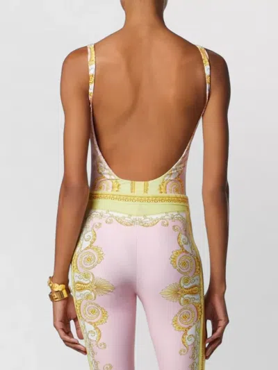 Versace Multicolor One-piece Swimsuit With All-over Medusa Print In Tech Fabric For Women In Yellow