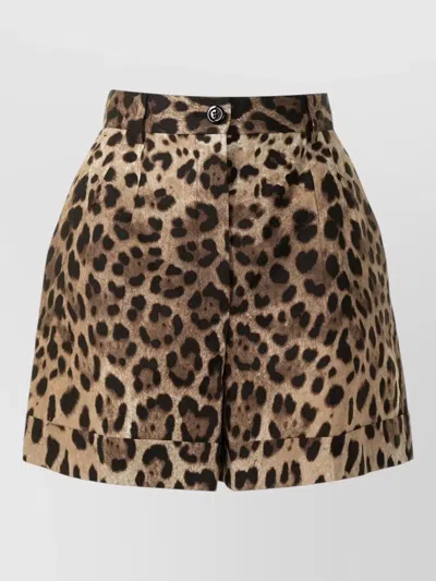 Dolce & Gabbana High Waist Leopard Stretch Drill Shorts In Animal Print