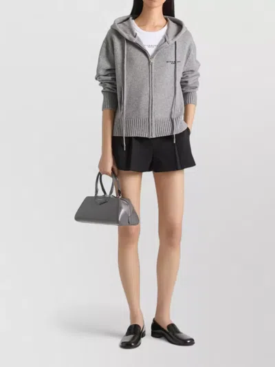 Givenchy Hooded Zip Cardigan Ribbed Cuffs Hem In Silver