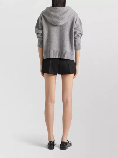 Givenchy Hooded Zip Cardigan Ribbed Cuffs Hem In Silver