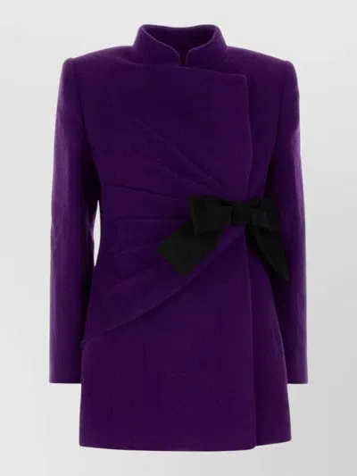 Valentino Wool Blend Blazer Asymmetric Design Bow In Purple