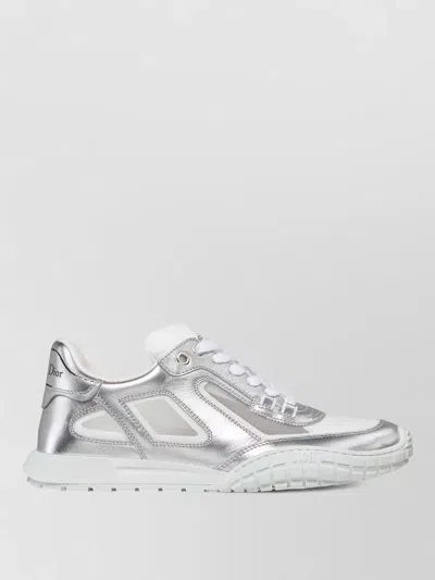 Dior Metallic Sneakers With Rubber Sole And Mesh Panels In Silver