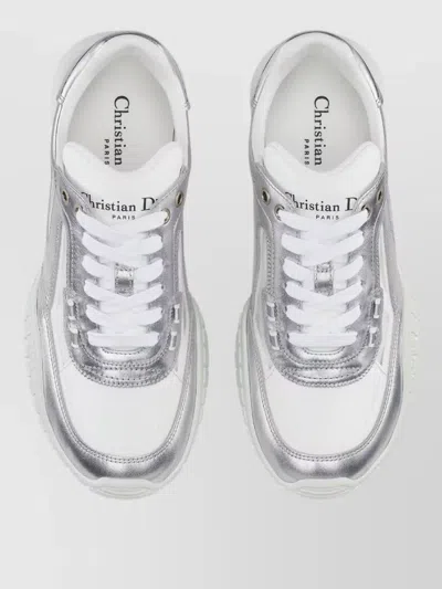 Dior Metallic Sneakers With Rubber Sole And Mesh Panels In Silver