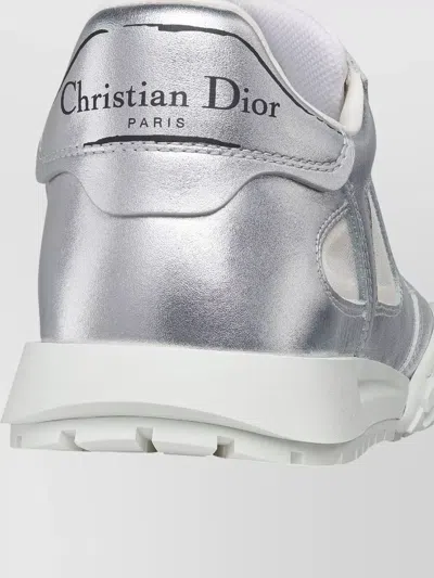 Dior Metallic Sneakers With Rubber Sole And Mesh Panels In Silver