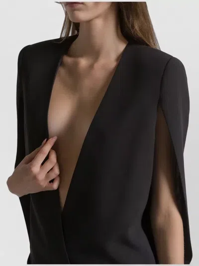 Alberta Ferretti Jacket Deep V Neck Cape Sleeves Shoulders In Black