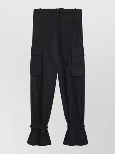 Attico Nylon Trousers Adjustable Cuffs Cargo Pockets In Black