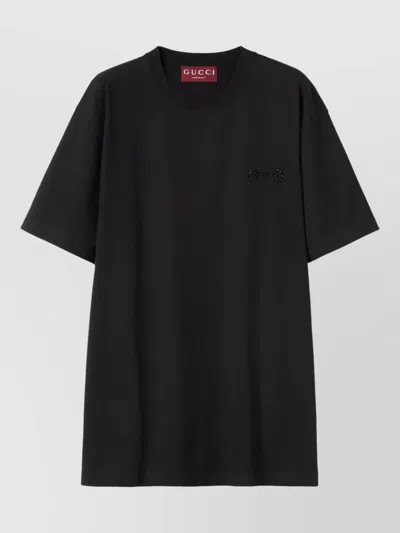 Gucci Cotton Jersey Top Crew Neck Short Sleeves In Black